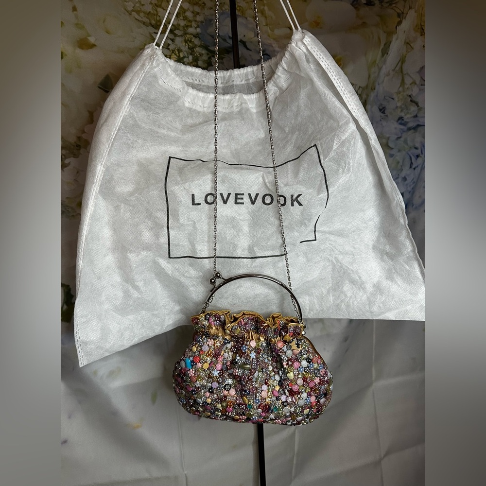 La Viola Vintage Celestial Multicolored Beaded Kisslock Purse with dustbag EUC